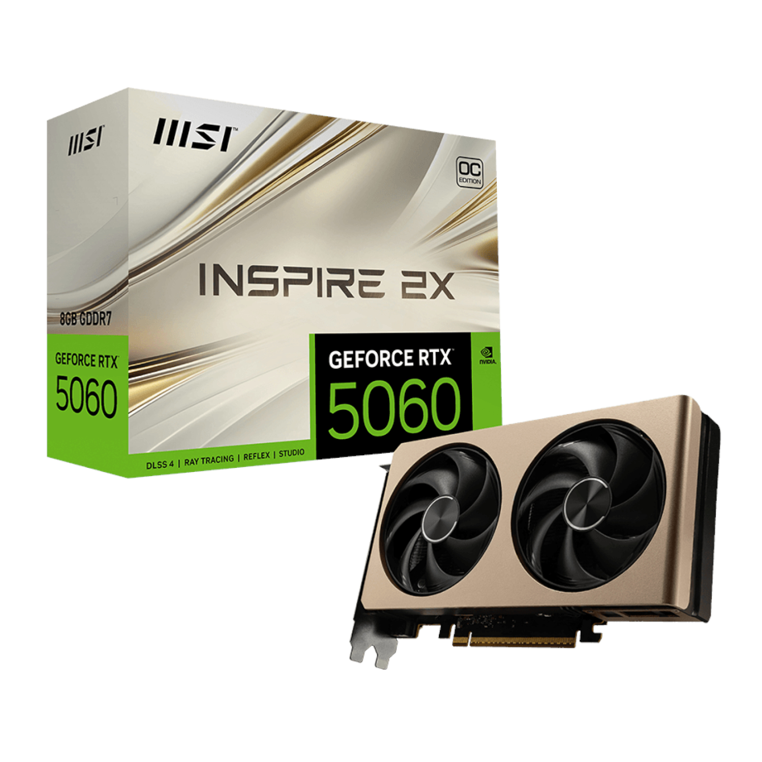 MSI GeForce RTX 5060 8G INSPIRE 2X OC Graphics Card – Gold MSI GeForce RTX 5060 8G INSPIRE 2X OC Graphics Card – Gold